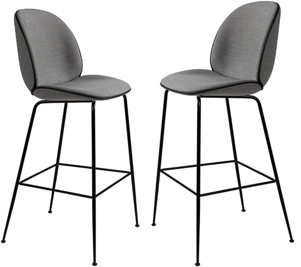 Beetle 26" Modern Bar Stools with High Back [Set of 2] Linen Upholstered Counter Height Barstools Chairs for Kitchen Dining Room, Grey