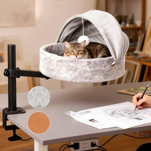 Grevigily Cat Desk Bed for Large Cats, 360° Rotating Desktop Cat Hammock at Amazon