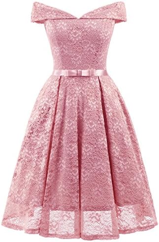 Women's Vintage Dresses Floral Lace Off Shoulder Boat Neck Cocktail Formal Swing Dress