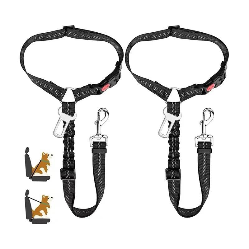 2 Pack Adjustable TAHAA Headrest Dog Seatbelt Leash, Durable Pet Car Safety Harness with Elastic Bungee and Quick Release Buckle, Universal Fit for Cars, Trucks, and SUV...