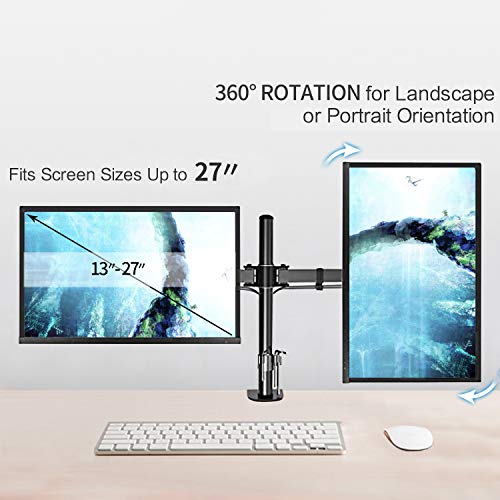 MAIDeSITe Dual Monitor Stand Adjustable Height PC Desk Mount for 13-27”Computer/TV Screens, 22 lbs per Arm,Swivel 180°, Rotate 360°