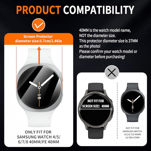 Diruite 4-Pack Screen Protector for Samsung Galaxy Watch 8/7/6/5/4/FE 40mm Tempered Glass Screen Cover[Diameter Size 37mm]
