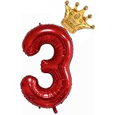 40 inch Red Crown Number 3 Balloon ,Giant Large Aluminum Film Number 3 Balloon , 3rd Birthday Decoration Balloons ,Children's Birthday Party Baby Shower Decoration Supplies (red 3)