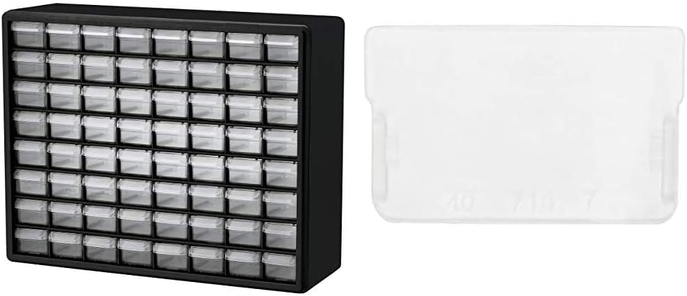 Akro-Mils 64 Drawer 10164, Plastic Parts Storage Hardware and Craft Cabinet, Black (1-Pack) & 40716 Accessory Dividers for Plastic Storage Hardware Cabinet Small Drawers, Pack of 16