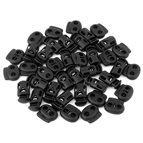 Alcoon 40 Pieces Plastic Cord Locks End Spring Stopper Fastener Slider End Spring Stop Toggle for Draw String Bags (20 Pieces Double-Hole, 20 Pieces Single-Hole, Black) - Thumbnail 4