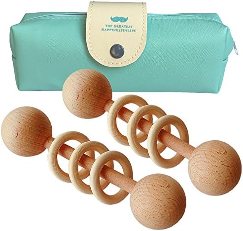 Fuman Organic Wood Montessori Styled Baby Rattle - Perfect Grasping Teething Toy for Toddlers (2 Pack Rattle)
