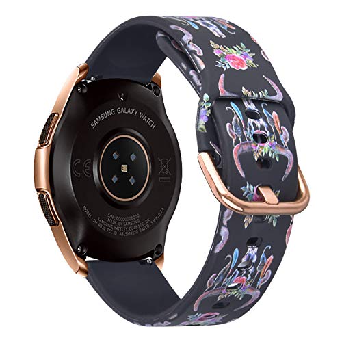 VIGOSS Flower Cow Band Compatible Galaxy Watch 42mm Bands Active 40mm Band Women 20mm Width Silicone Skull Strap Replacement Wristband for Samsung Galaxy Watch 42mm SM-R810 Smartwatch
