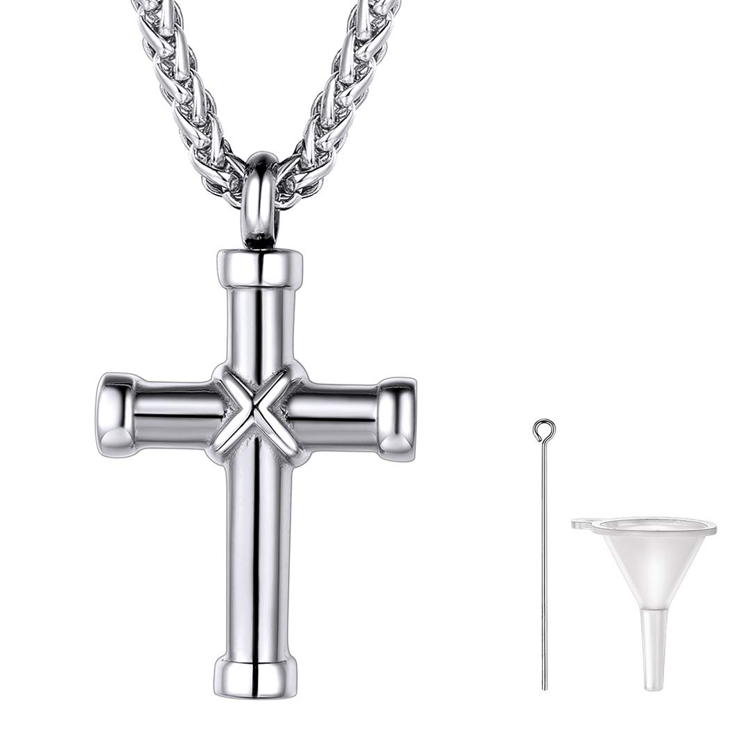 Richsteel Cross Cremation Necklace, Crucifix With Cross Knot Pendant & Wheat Chain(22"+2"), Can Put Ashes(With Tools), Stainless Steel Memory Religious Jewelry Cremains Necklace โ image 1