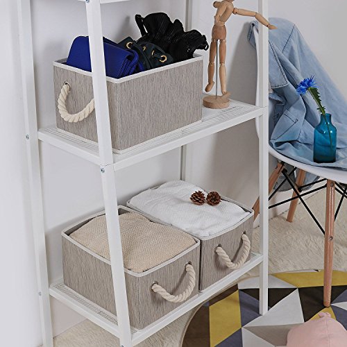 StorageWorks Polyester Storage Box with Strong Cotton Rope Handle, Foldable Basket Organizer Bin, Gray, Bamboo Style, Medium, 3-Pack - Thumbnail 3