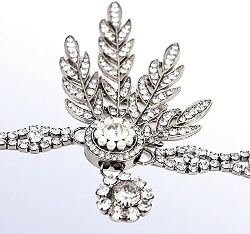 Great Gatsby Inspired Art Deco 1920's Diamond Flapper Pearl Crystal Medal Gold Leaf Design Headband (Black)