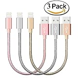 Direct Wire & Cable Nylon USB Lightning Cable Charging Cable for iPhone, 9 Inch, 3 Pack - Rose Gold/Space Gray/Gold