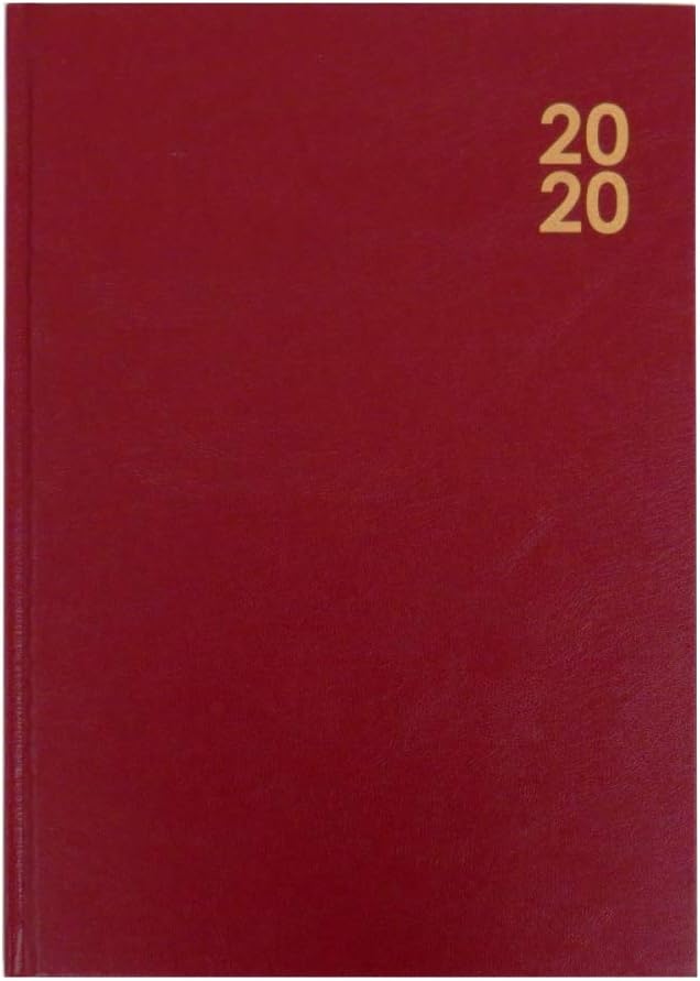 2020 A4 Hard Cover Diary, Day Per Page with Hour Appointments - Black, Dark Blue or Burgundy, Size 11.7" x 8.3" (Burgundy)