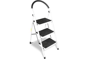 Jack Boss 3 Step Ladder, Folding Lightweight Step Stool with Wide Anti-Slip Pedal for Home, Office, Kitchen and Garage, Service Height 27.2 inch, 400 lbs Capacity