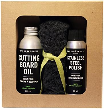 Caron &amp; Doucet - Cook's Gift Set Bundle: 3 Items - 1 Cutting Board Oil, 1 Stainless Steel Oil &amp; 1 Microfiber Cloth.