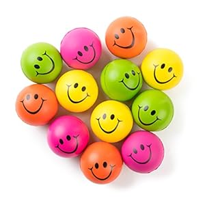Be Happy! Neon Colored Smile Funny Face Stress Ball – Happy Smile Face Squishies Toys Stress Foam Balls for Soft Play…