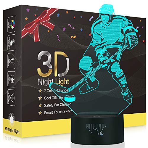 Ice Hockey Night Light 3D Illusion Lamp,Metplus Led Optical Lights 7 Colors Changing Touch Control USB Powered Table Desk Lamps for Home Kids Room Decor Boys Girls Christmas Birthday Gifts