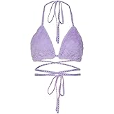 Women's Rave Furry Bra Top Strappy Halter Triangle Bralette Cami Tanks Festival Party Dance Hot Clubwear