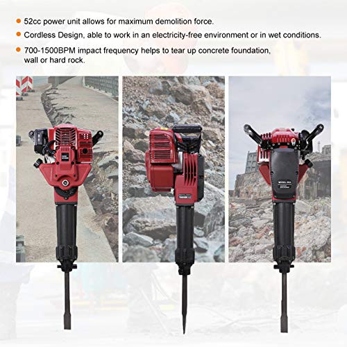 BEAMNOVA Demolition Hammer Gas Powered Demolition Drill Jack Hammer Hand-held Rock Drill with Point and Flat Chisel, Punch Single Cylinder, Gloves, Air Cooling