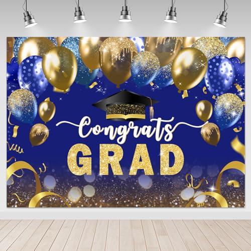 Mocsicka 8x6ft Blue Gold Graduate Backdrop