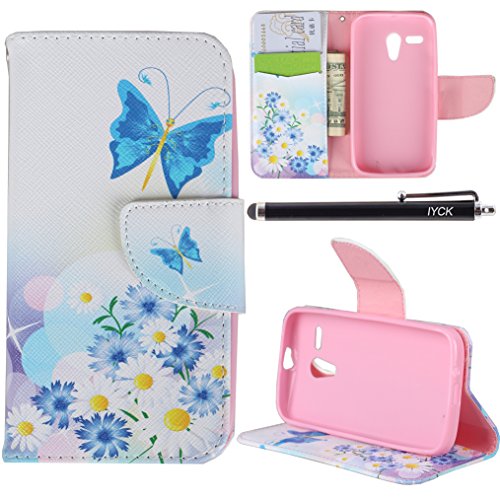 Moto G Case (1st Gen), iYCK Premium PU Leather Flip Folio Carrying Magnetic Closure Protective Shell Wallet Case Cover for Moto G (1st Gen) with Kickstand Stand - Butterfly Blossom