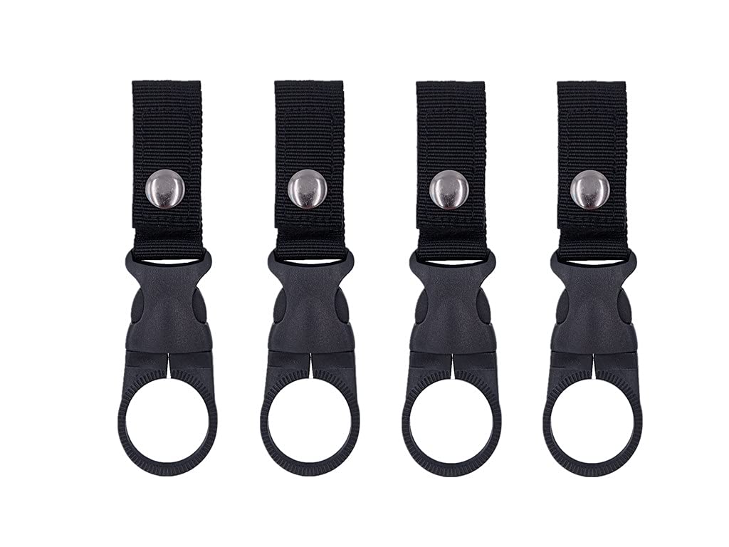 SUSU BLOCK 4PCS Bottle Clip Hanging Portable Water Bottle Ring Holder Keychain Mineral Water Bottle Clip For Backpack Belt Nylon Webbing Strap For Outdoor Tactical Camping Hiking (Black)