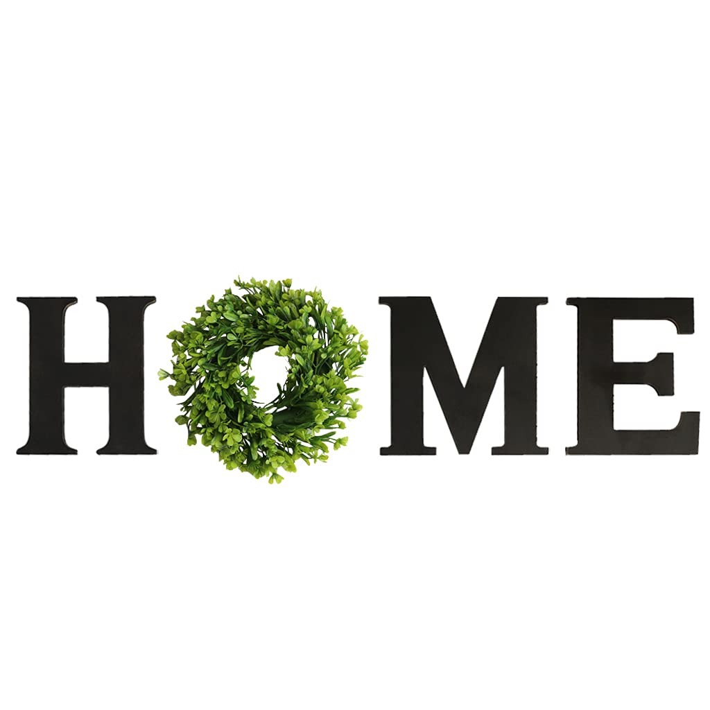 Alnicov Wooden Home Sign 11.8in Wall Hanging Wood Letters with Artificial Wreath for Living Room Bedroom Kitchen Doorway Wall Décor
