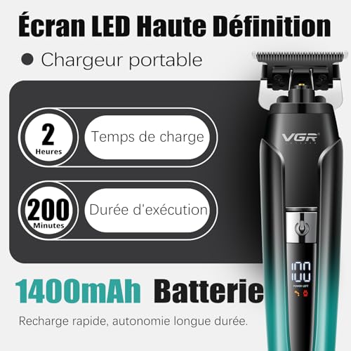 VGR 694 Professional Men's Hair Clipper Kit, Wireless Beard and Hair Trimmer with Magnetic Charging Station, Barber Kit Equipped Ceramic Blades and LED Display, Green