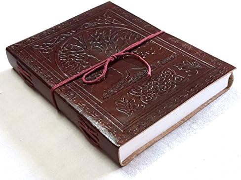 Tree Design Leather Journal Notebook - Handmade Leather Bound Daily Notepad for Men & Women Unlined Paper Medium 8 x 6 Inches, Best Gift for Art Sketchbook, Travel Diary & Notebooks to Write
