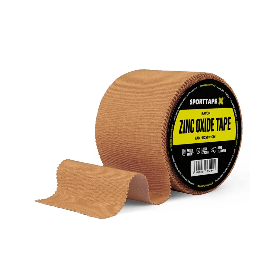 SPORTTAPE Tan Zinc Oxide Tape 5cm x 10 m – Rigid Rayon Strapping for Knee, Shoulder, Elbow & Joint Support | Strong Adhesive Athletic Tape for Rugby, Football, Physio – Single Roll