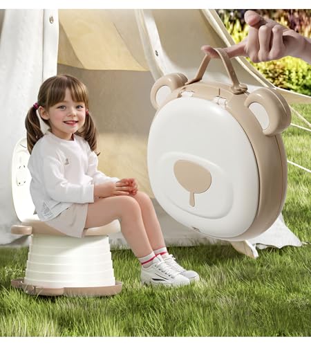 AKIMRABY Travel Potty Seat for Toddler，Foldable Car Potty for Toddler, Portable Toilet Seat for Kids with Potty Liners, Absorbent Pads, Portable Potty Seat for Toddler Travel, Camping and Outdoor Use