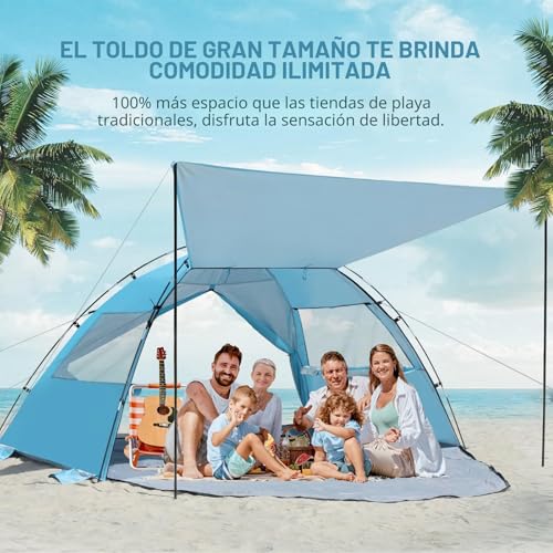 Elegear Beach Tent for 6-8 People, Camping Tent UV Protection UPF 50+ Portable Canopy with Carry Bag Family Beach Shelter for Varar Park Camping Fishing, 260 x 165 x 150 cm, Blue