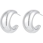 Apsvo Chunky Gold/Silver Hoop Earrings for Women, Lightweight Hollow Open Hoops Hypoallergenic Earrings Trendy Fashion Jewelry