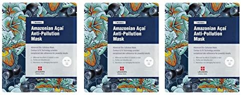 Leaders Cosmetics Insolution 7 Wonders Amazonian Acai Anti-Pollution Mask (Pack of 3) with Sugar Maple Extract, Witch Hazel Water, Coconut Fruit Extract and Biotin, 1 ct.