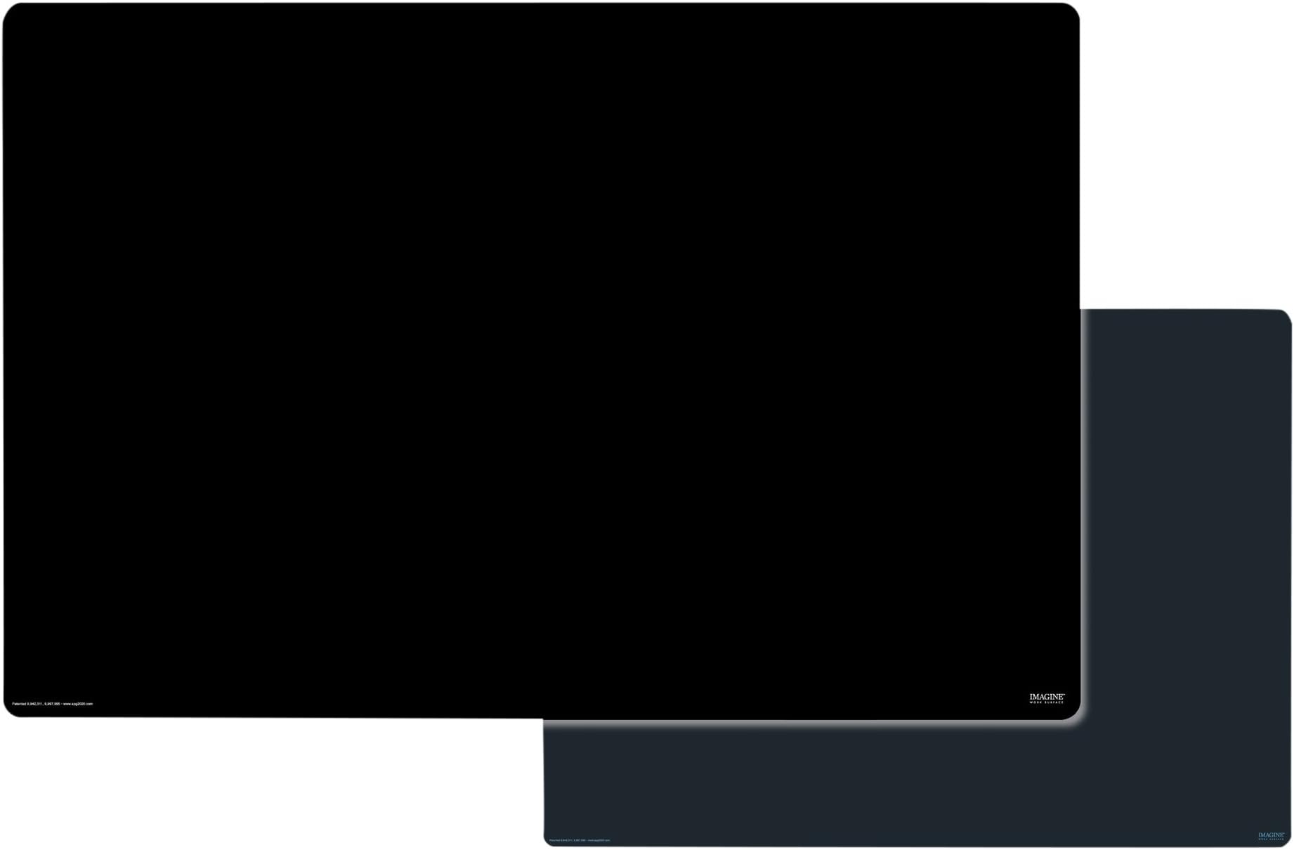 IMAGINE WORK SURFACE Huge + Extra Large Ultra -Thin 24" x 36" and 18" x 25" Non-Slip Desk Pads with FREE Expo Vis a Vis wet erase pen - Black / Bundle