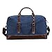 Ulgoo Travel Duffel Bag Canvas Bag PU Leather Weekend Bag Overnight (Deep Blue)
