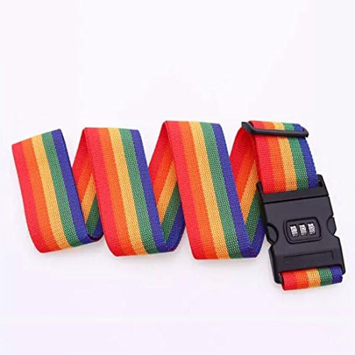 AdjustableTravel Luggage Strap, Packing Belt Extra Long Suitcase Belt with Security Lock,Rainbow