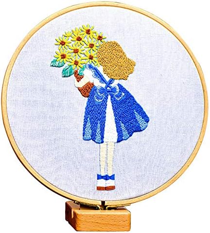 Lovedfull Full Set of Hand-Made Embroidery Starter Kit, Embroidery Kit, Including Embroidery Cloth with Pattern on Fabric, Embroidery Hoop, Color Threads and Tools Kit