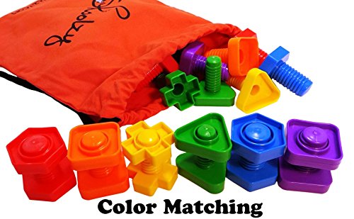 Jumbo Nuts and Bolts Set with Backpack by Skoolzy - 24 pc - Occupational Therapy - Matching Fine Motor Toy for Toddlers Preschoolers - Free Activity Download