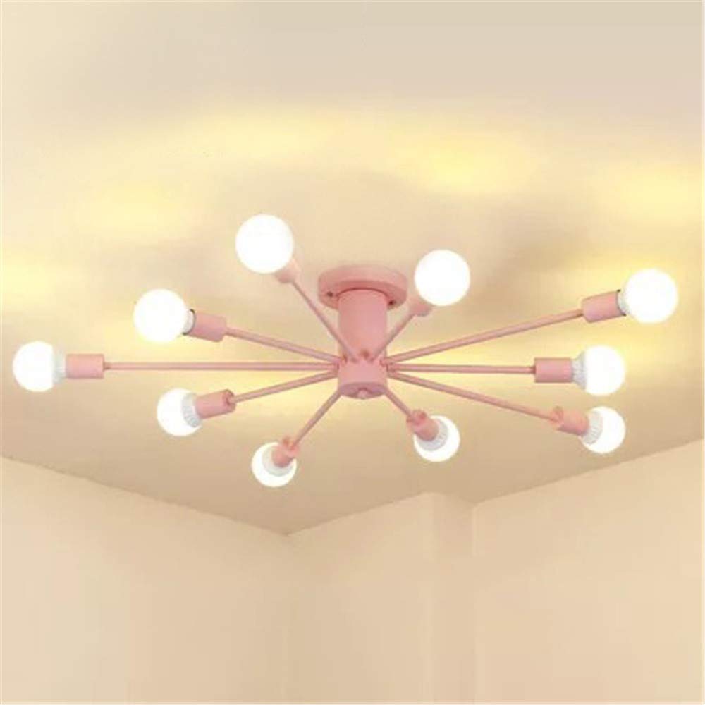 Photo 1 of **Lots of scuffs****RUNNUP Contemporary Colorful Nordic Semi-Flush Mount Sputnik Ceiling Light 10 Lights Chandelier Light Metal Suspension Light for Kitchen Living Room Dining Room,Pink**Lots of scuffs***