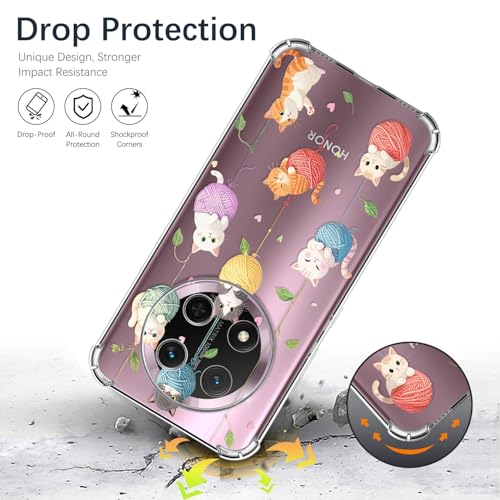 ChoosEU Transparent Case for Honor Magic 7 Lite Slim Protection Soft TPU Silicone Case with Flowers Flower Drawings for Women Girls Clear Case Anti-Shock Protective Case Cover, Cat