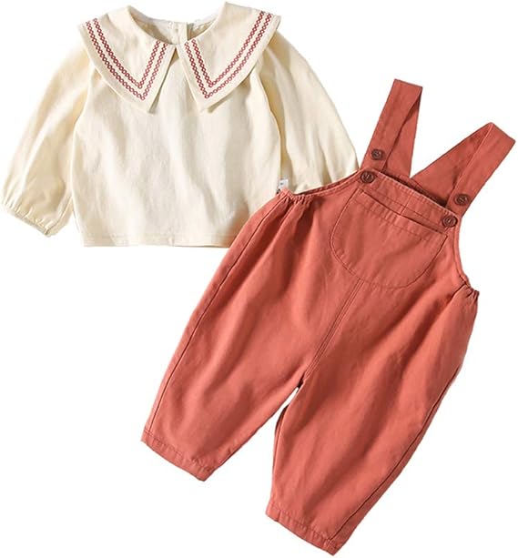 Amazon Co Jp ベビー服キッズ服女の子ブラウスサロペットオーバーオール秋冬つなぎ2点セットおしゃれオレンジ3歳 服 ファッション小物
