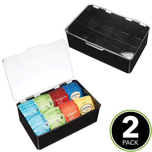 mDesign Stackable Plastic Tea Bag Holder Storage Box for with Clear Top Lid Kitchen