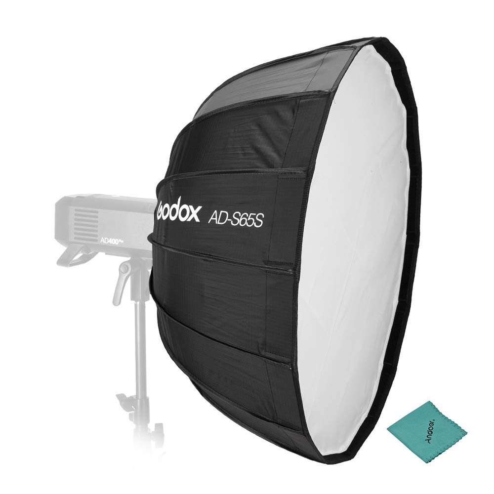 Godox AD-S65S 65 cm 25.6 cm Deep Portable Mount Quick Installation Silver Reflector for AD400Pro Flash Light