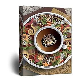 Canvas Wall Art - Coffee Time Cup of Coffee on The Graffiti Style Plate - Giclee Print Gallery Wrap Modern Home Art Ready to Hang - 12x18 inches