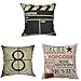 Movie Theater Cinema Personalized Cotton Linen Square Burlap Decorative Throw Pillow Case Cushion Cover 18 Inch (3 Pack)
