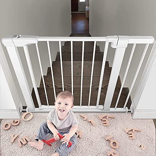 RuiHhome Auto Close Safety Baby Gate, Maximum Width is 143cm Including 10 20 30cm Extension Rack, Dog Gate for Stairs，Extra Wide Child Gate