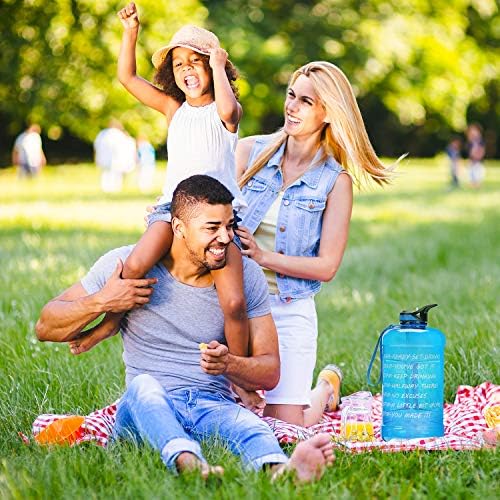 Large 1 Gallon Water Bottle,128oz Big Sports Water Bottle with 2 Replacement Lid, Straw/Motivational Time Marker/Hand Strap,Leakproof BPA Free Water Jug for Gym Fitness Workouts Camping Outdoor 8 512XOSuq cL. AC