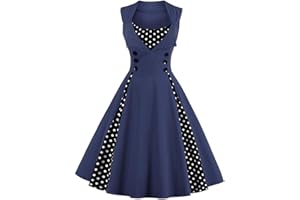 IDOPIP Women's Polka Dot 1950s Retro Vintage Style Cocktail Party Swing Dress Evening Party Prom Rockabilly Audrey Dresses