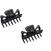 Parcelona French Classic Very Small 1 1/2" Claw Clips with Tight Spring Set of 2 Girls Hair Jaw Claw Clips Durable Styling Women Hair Accessories, Made in France (Solid Black)