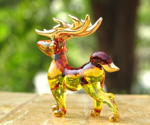 Handmade Reindeer Art Glass Blown Wild Animal Figurine - Christmas Gift